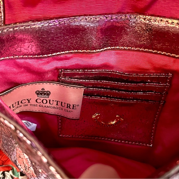 VTG Y2K Juicy Couture Crushed Metallic Pink Slouchy Flap Clutch w/ Gold Buckle - Picture 11 of 12